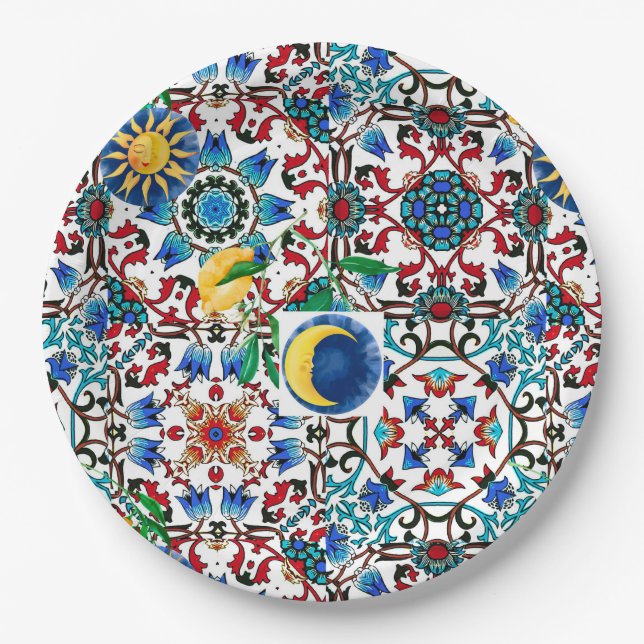 Assiettes En Carton méditerranéen, marocain, mosaïque, art du citron (Devant)