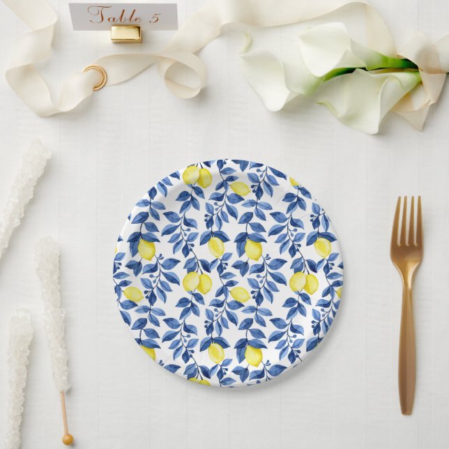 Assiettes En Carton Mediterrenean Citrus Lemon pattern (Mariage)
