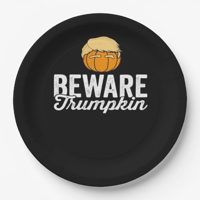 Assiettes En Carton Méfiez-vous de Trumpkin drôle Halloween politique (Devant)