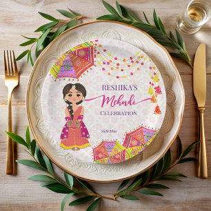Assiettes En Carton Mehndi parapluies de mariées indiennes mignonnes