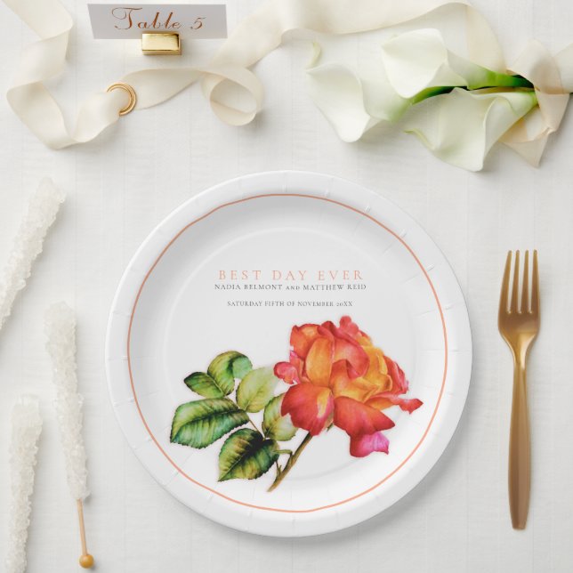 Assiettes En Carton Meilleur jour jamais orange rouge rose aquarelle m (Mariage)