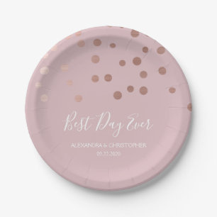 Assiettes En Carton Meilleur jour jamais rose Rose Rose Gold Confetti