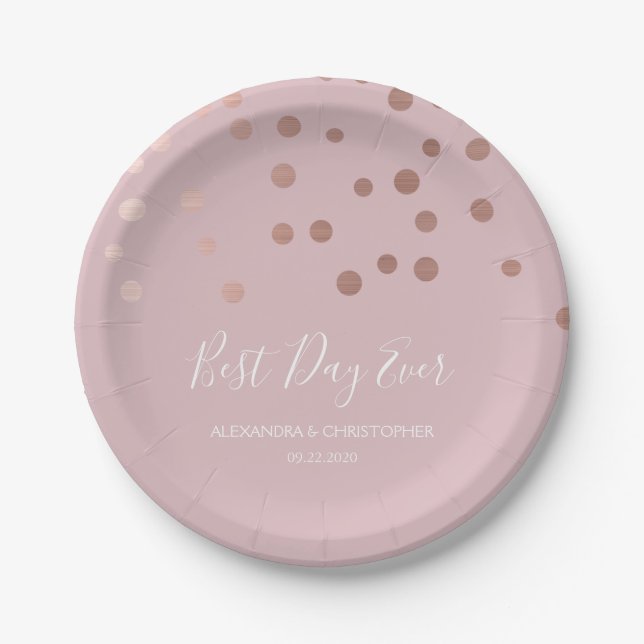 Assiettes En Carton Meilleur jour jamais rose Rose Rose Gold Confetti  (Devant)