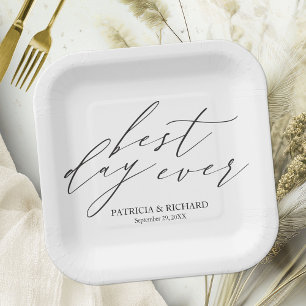 Assiettes En Carton Meilleur Mariage noir et blanc jamais élégant