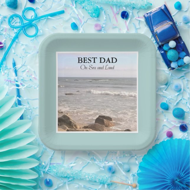 Assiettes En Carton Meilleur papa photo de Wavy Atlantic Ocean Blue Sk (Fête)