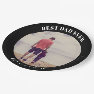 Assiettes En Carton Meilleur papa photo personnalisée noir
