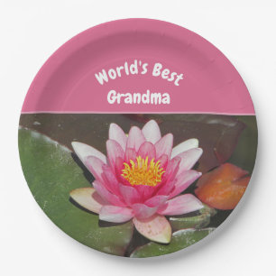 Assiettes En Carton Meilleure Grandma Vivid Pink Water Lily Flower