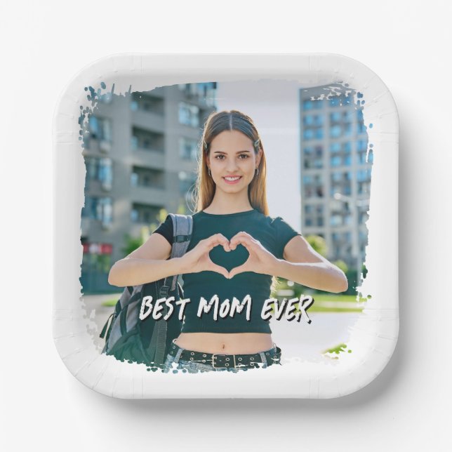 Assiettes En Carton Meilleure Maman Jamais Grunge Frontière Photo (Recto)