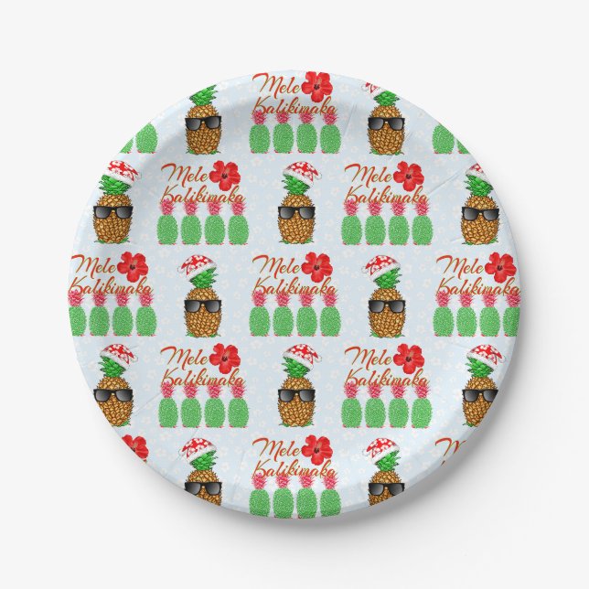 Assiettes En Carton Mele Kalikimaka Hawaiian Pineappy Joyeux Noël (Devant)