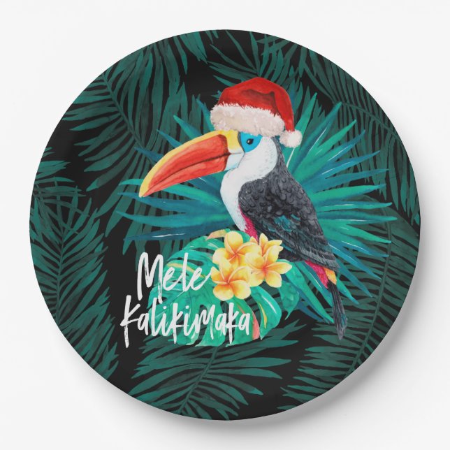 Assiettes En Carton Mele Kalikimaka Oiseaux de la jungle tropicale (Devant)