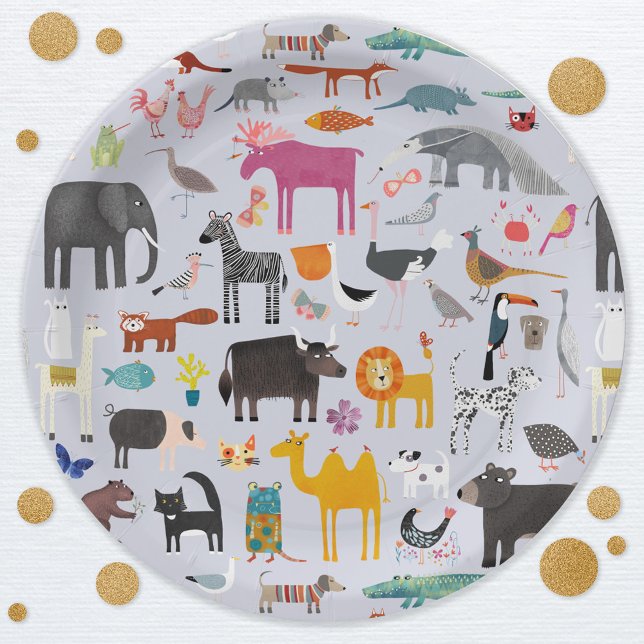 Assiettes En Carton Ménagerie animale amusante (Fun animal menagerie party paper plates)