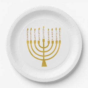 Assiettes En Carton Menorah Hanoukka Céleste bougies Dessin Mariage