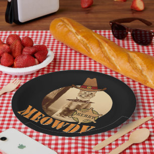 Assiettes En Carton Meowdy Texan Cat Cowboy Sheriff Personnalisé