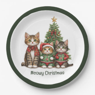 Assiettes En Carton Meowy Christmas Cats