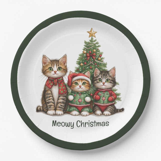 Assiettes En Carton Meowy Christmas Cats (Devant)