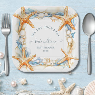 Assiettes En Carton Mer chic bleu vous voyez bientôt Baby Shower
