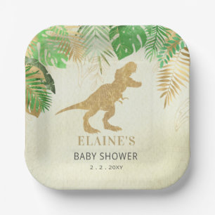 Assiettes En Carton Merci de Baby shower de dinosaure d'or