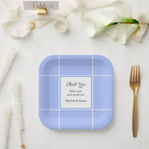 Assiettes En Carton Merci de Mariage nuptial bleu et blanc simple
