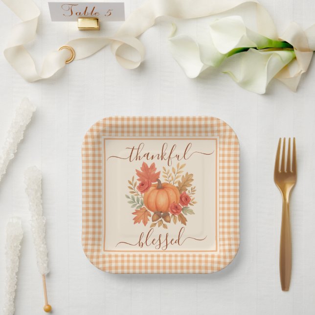 Assiettes En Carton Merci et béni Citrouille | Action de grâces automn (Mariage)