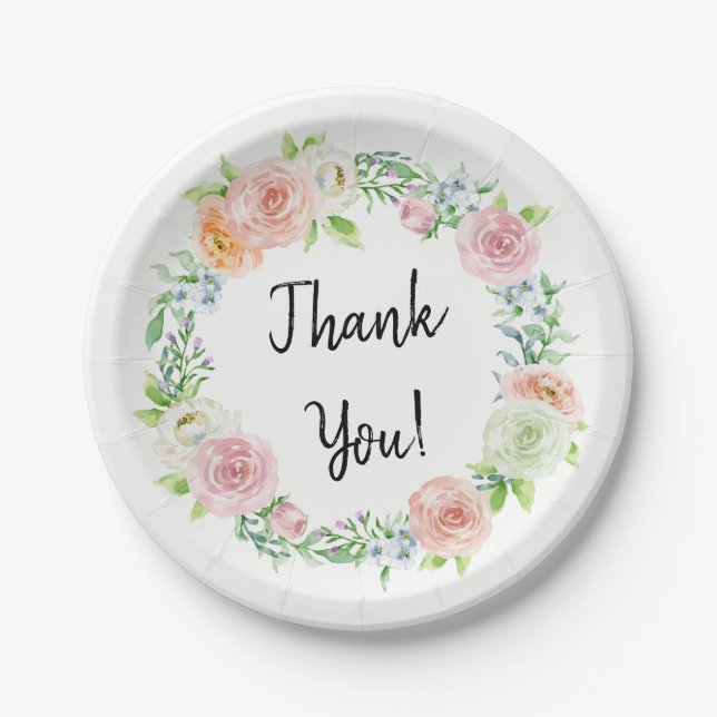 Assiettes En Carton Merci Floral Simplement Chic Favoriser (Devant)