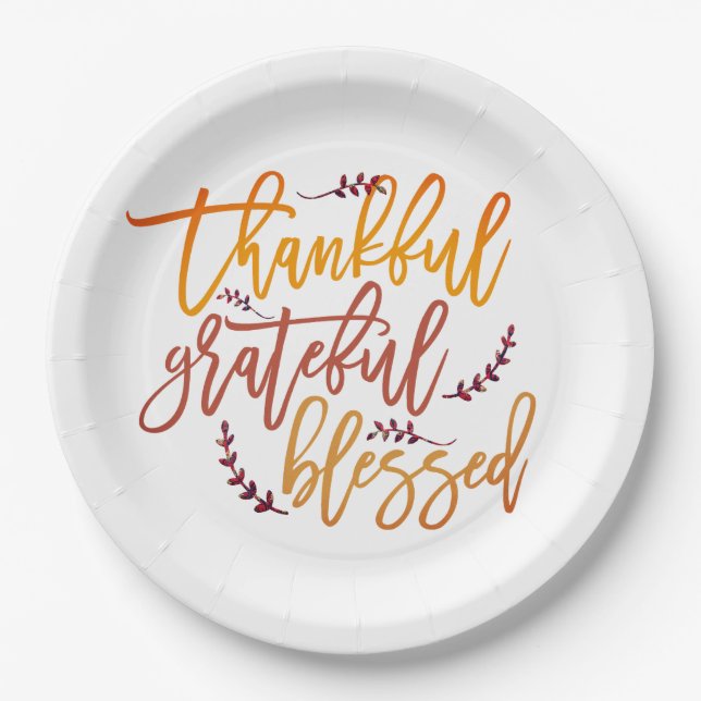 Assiettes En Carton Merci Grateful Bienheureux Thanksgiving Typographi (Devant)