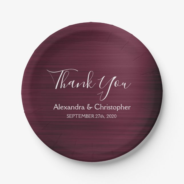 Assiettes En Carton Merci Mariage pourpre de Bourgogne (Devant)