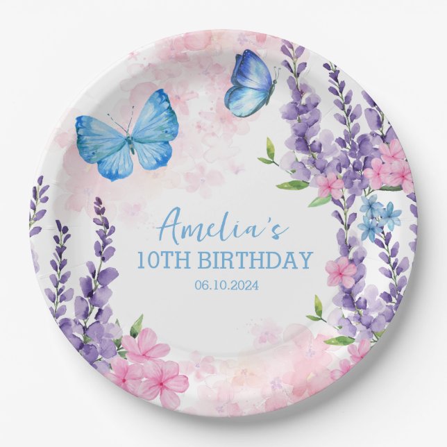 Assiettes En Carton Merci pour les papillons flottants Anniversaire (Devant)