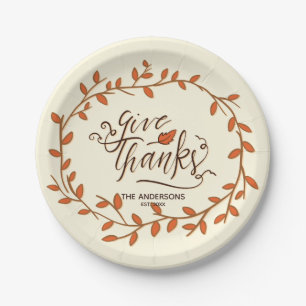 Assiettes En Carton Merci.Thanksgiving. Nom et date personnalisés.