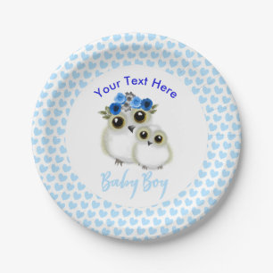 Assiettes En Carton Mère Bébé Cute Hibou Bébé Garçon Douche personnali