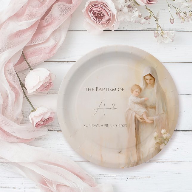 Assiettes En Carton Mère Marie avec Bébé baptême (Créateur téléchargé)