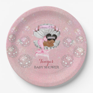 Assiettes En Carton Mermaid African American Baby Pink Shell Pearls