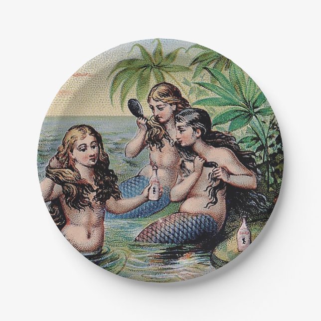 Assiettes En Carton Mermaid Antique Magie Océan Nautique (Devant)