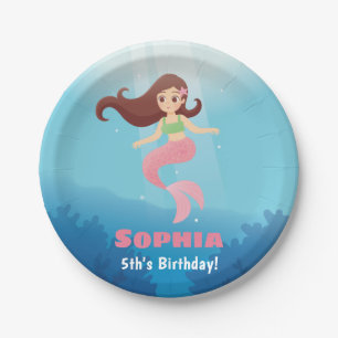 Assiettes En Carton Mermaid Girl Under the Sea Anniversaire Fourniture