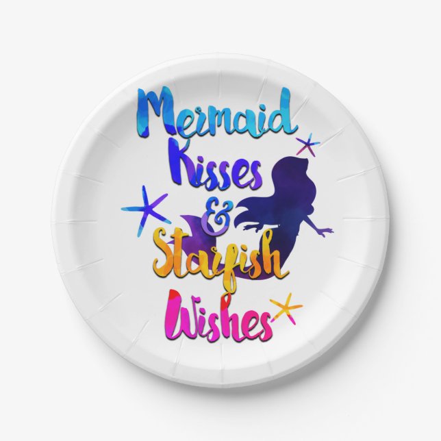 Assiettes En Carton Mermaid Kisses & Starfish Wives Aquarelle plage (Devant)