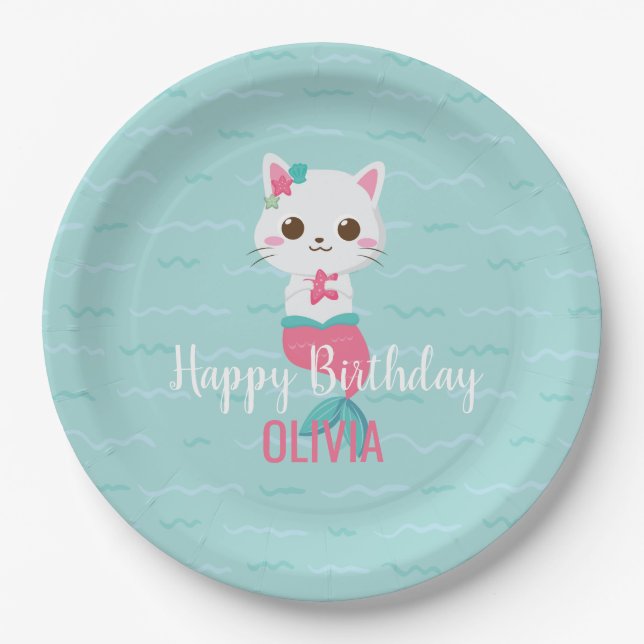 Assiettes En Carton Mermaid Kitty Plaque papier pour fête d'anniversai (Devant)
