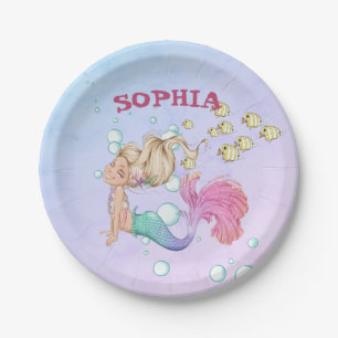 Assiettes En Carton Mermaid mignon rose bleu personnel