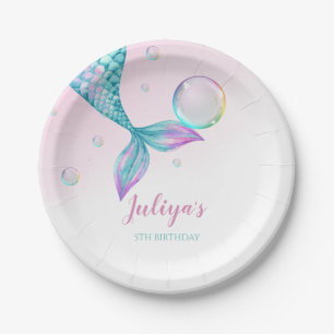 Assiettes En Carton Mermaid Queue avec bulles Anniversaire