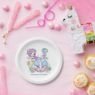 Assiettes En Carton Mermaid Sea Life Fête d'anniversaire avec âge pe