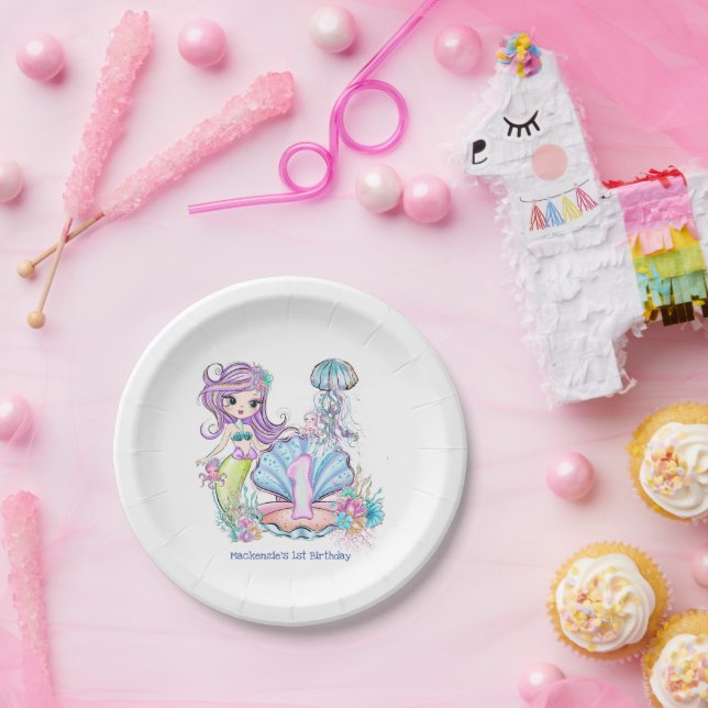 Assiettes En Carton Mermaid Sea Life | Fête d'anniversaire avec âge pe (Fête)