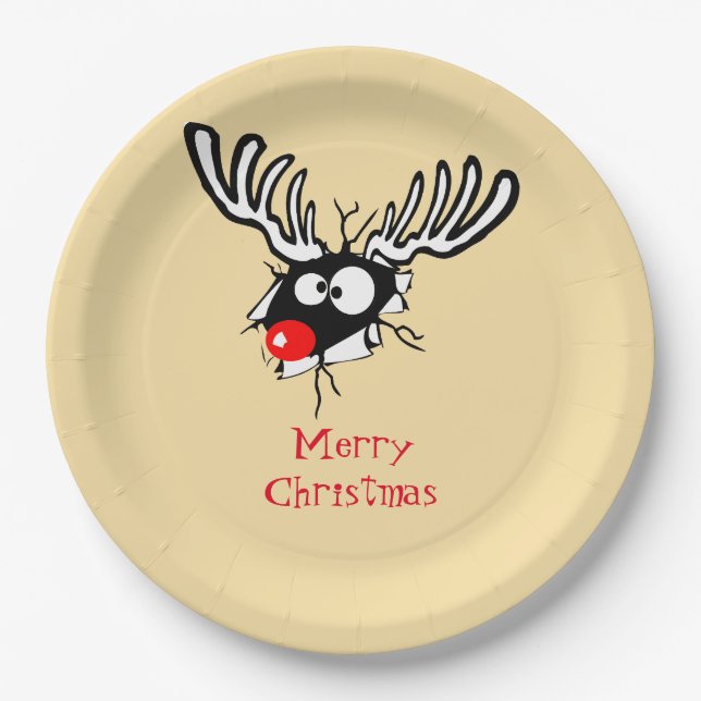 Assiettes En Carton Merry Christmas ! Crazy Red Nosed (Devant)