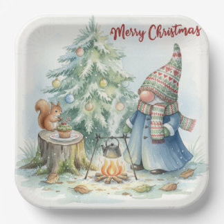 Assiettes En Carton Merry Christmas Gnome and the Christmas Tree