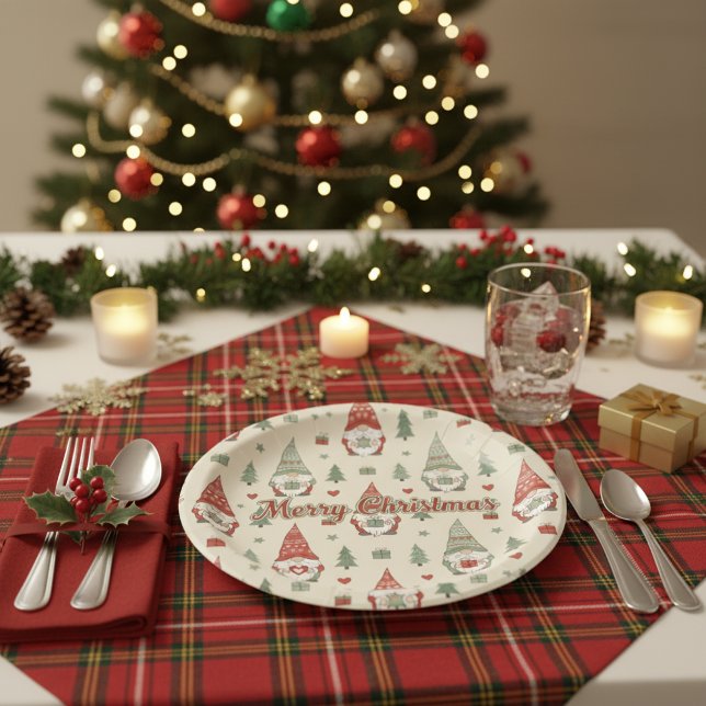 Assiettes En Carton Merry Christmas Scandinavian Gnome Paper Plates (Créateur téléchargé)