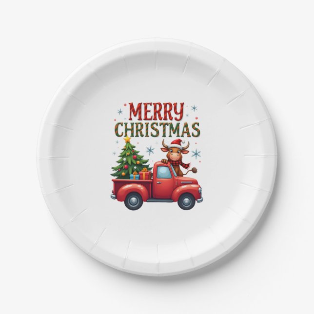 Assiettes En Carton Merry Christmas Scottish Highland Cow Xmas Farm An (Devant)