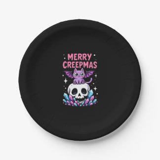 Assiettes En Carton Merry Creepmas Cat Pastel Goth Christmas Skull T-S