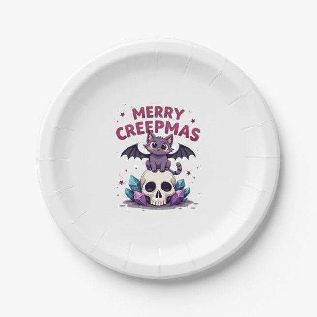 Assiettes En Carton Merry Creepmas Cat Pastel Goth Christmas Skull T-S (Devant)