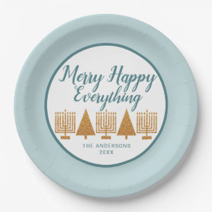 Assiettes En Carton Merry Gold Blue Holiday Interfaith Party