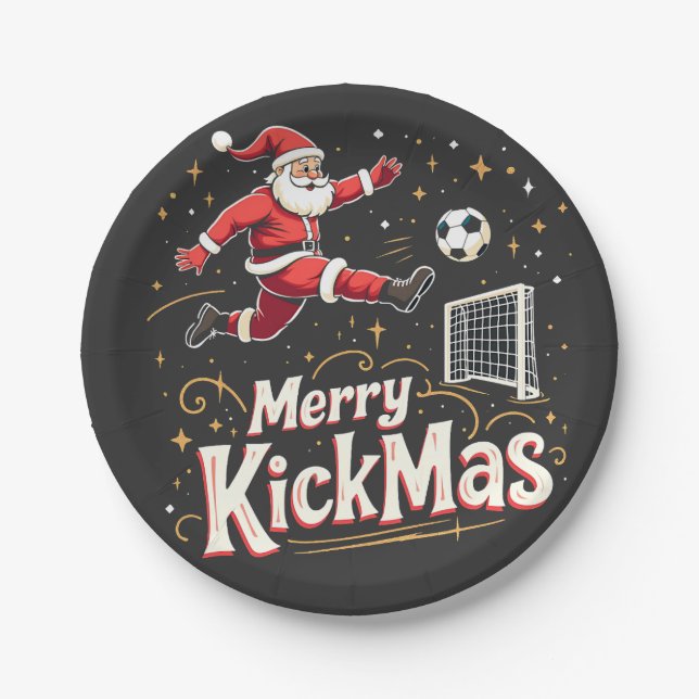 Assiettes En Carton Merry Kickmas Funny Santa Claus Amateurs de footba (Devant)