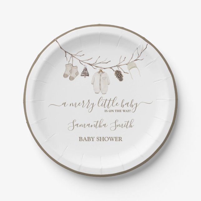 Assiettes En Carton Merry Little Christmas Winter Baby Shower (Devant)