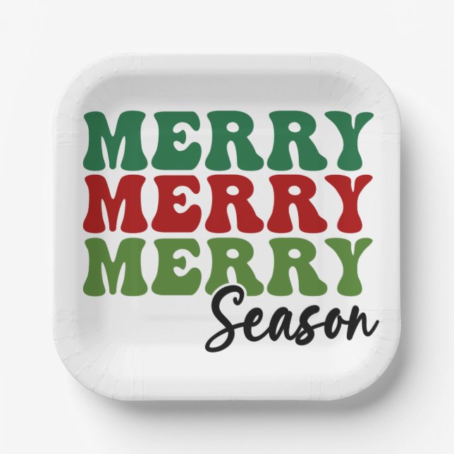Assiettes En Carton Merry Merry Merry Saison - Retro Holiday Art (Recto)