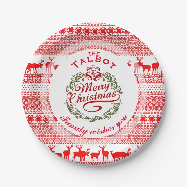 Assiettes En Carton MERRY NOËL Plaque P personnalisée traditionnelle (Devant)